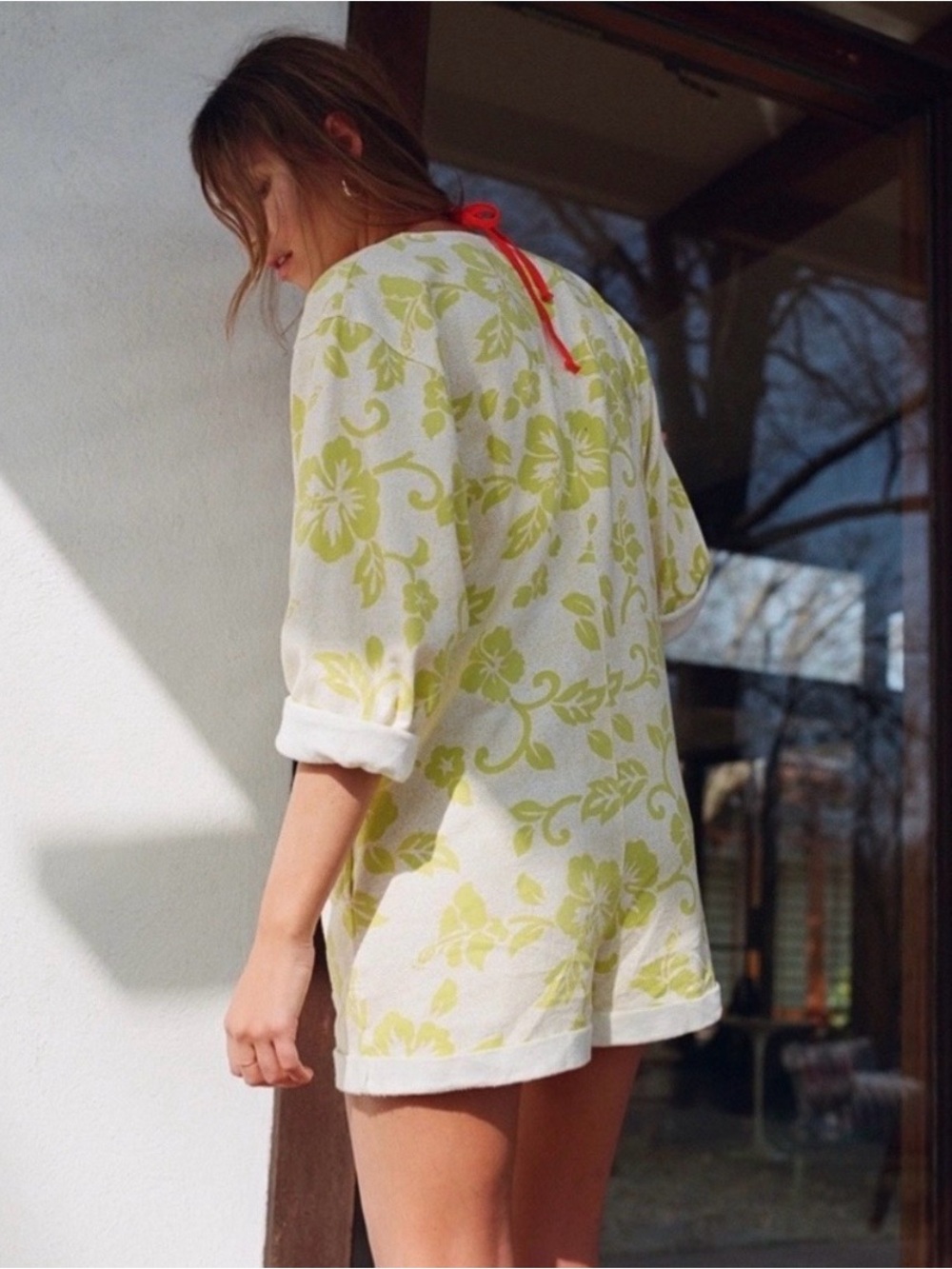 Out From Under UO Peggy Small Romper Beach Green Tropical Cotton Front Snaps - Picture 4 of 4